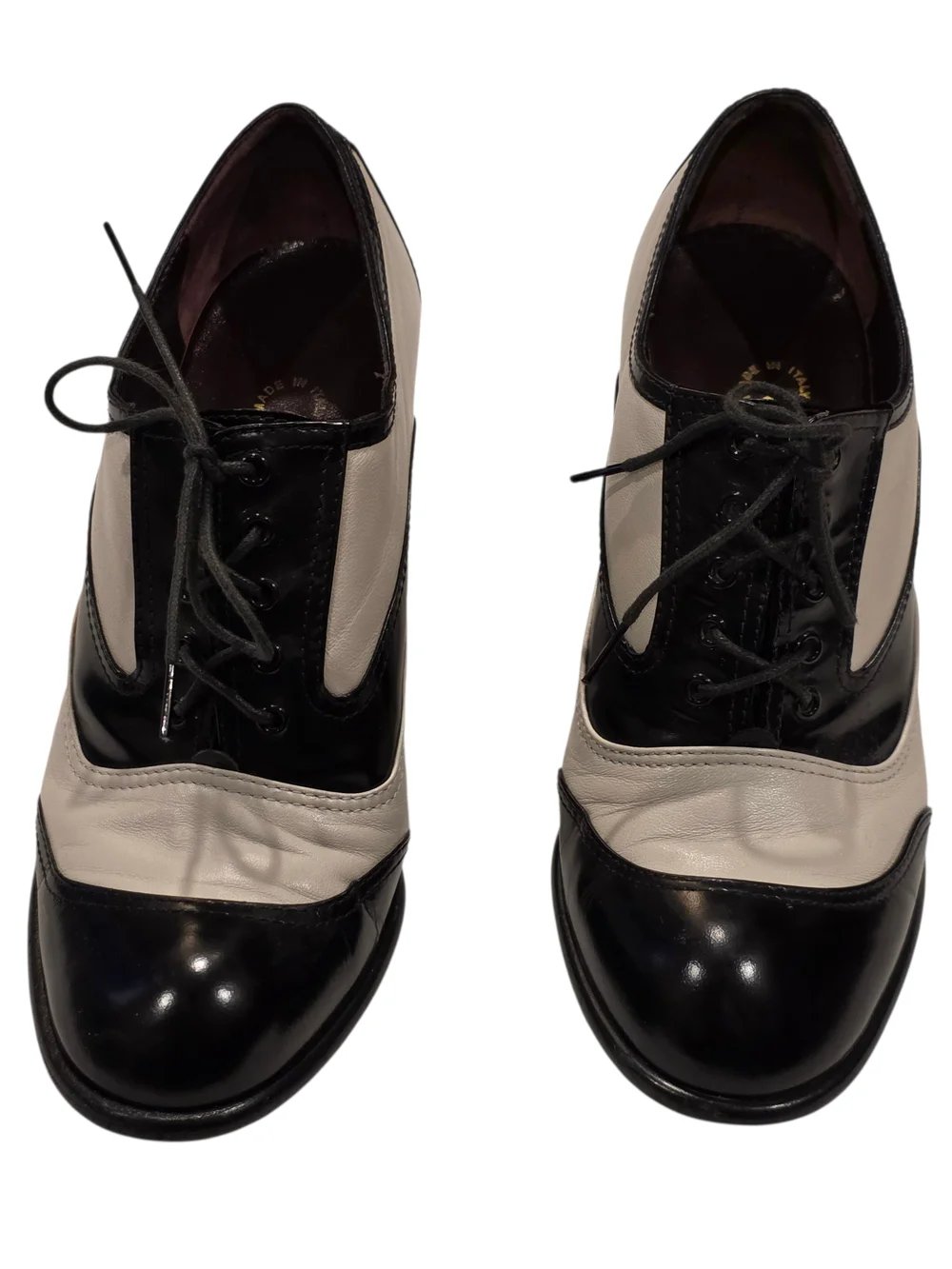 CHANEL Black and White Two-Tone Lace-Up Heels - Picture 3 of 9